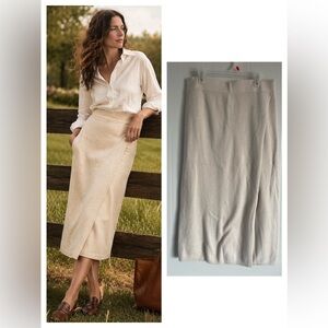 Banana Republic Cream Faux Wrap Midi Skirt Small Classic Quiet Luxury
